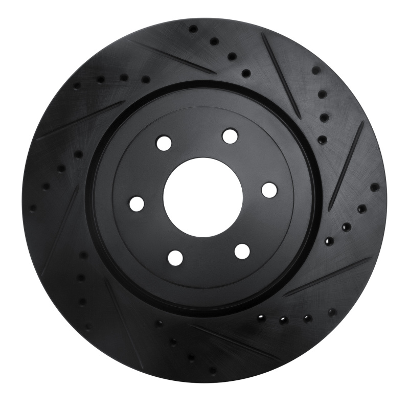 Nissan Pathfinder Brake Rotor (1) - Front Right - R1 Concepts - Drilled & Slotted - Black - `08-`11